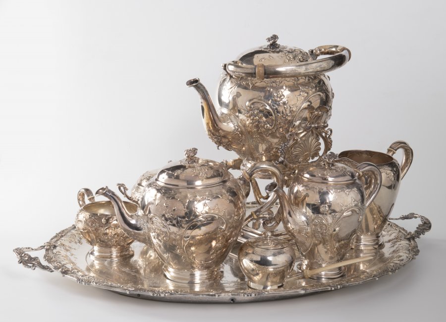 A SILVER TEA SET