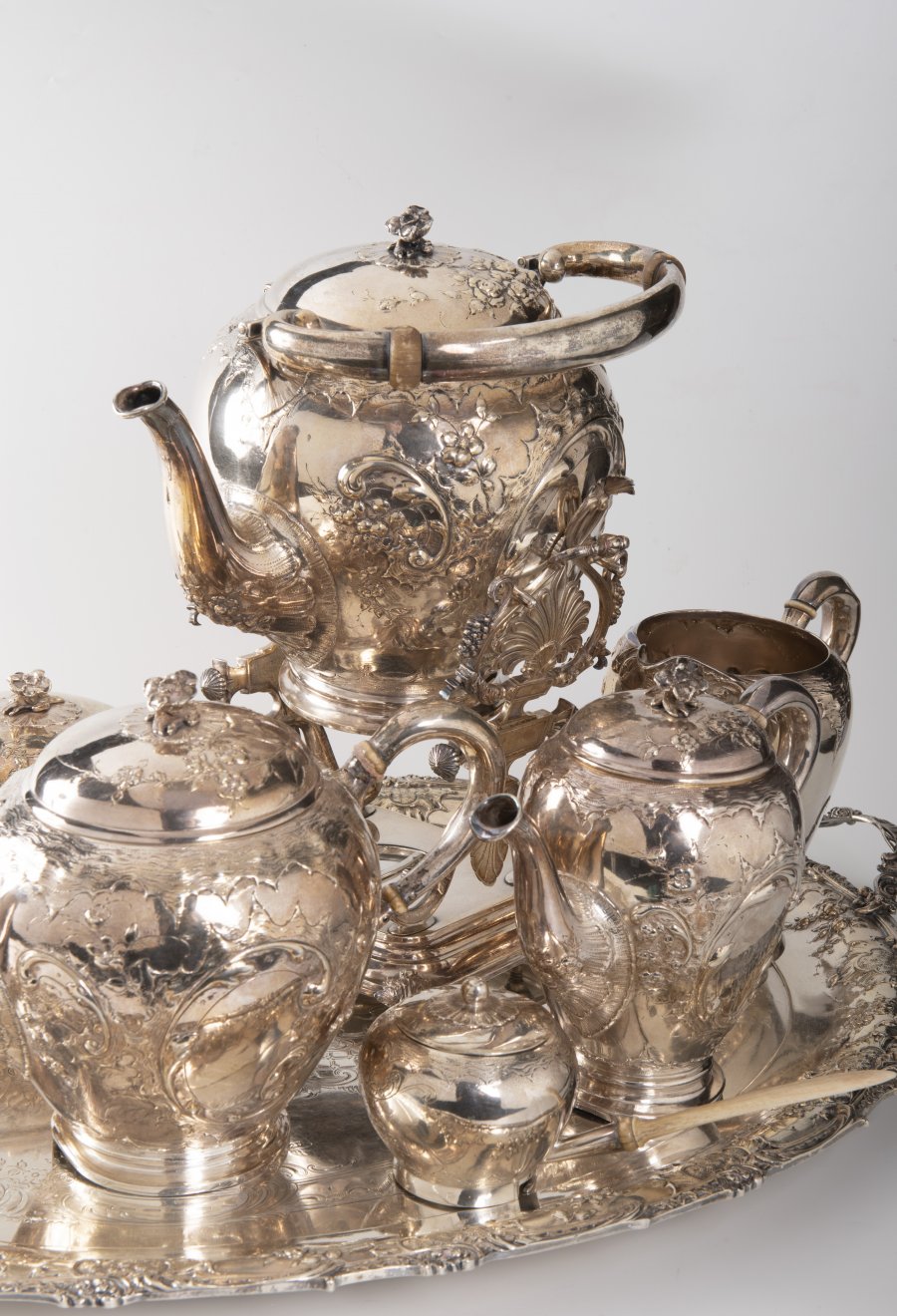 A SILVER TEA SET