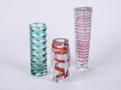 THREE CUT GLASS VASES