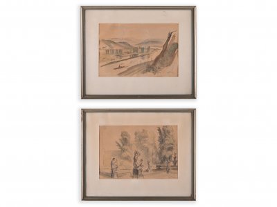 TWO SKETCHES OF A LANDSCAPE