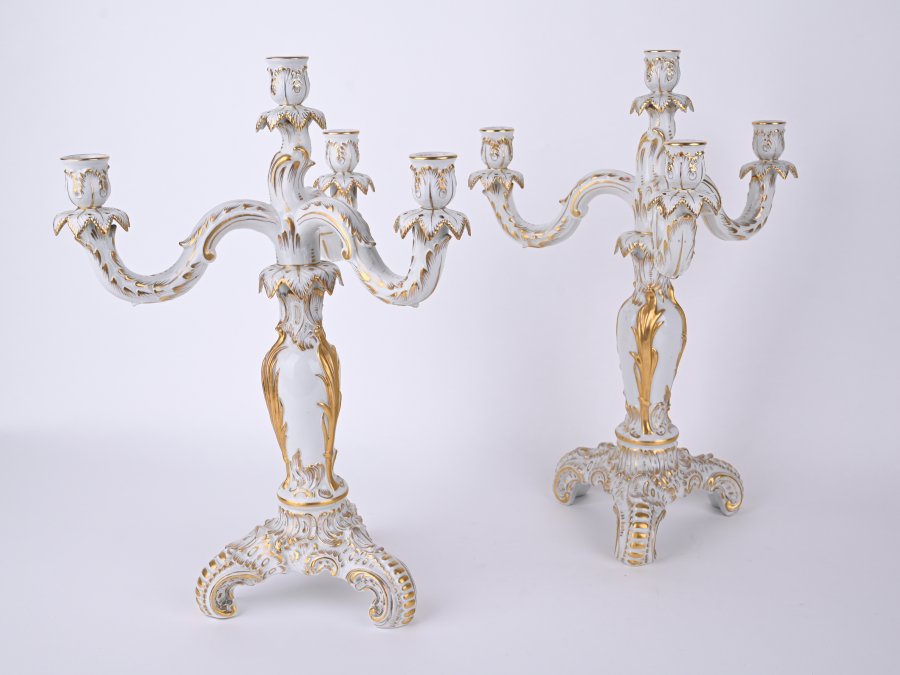 PAIRED PORCELAIN CANDELABRA