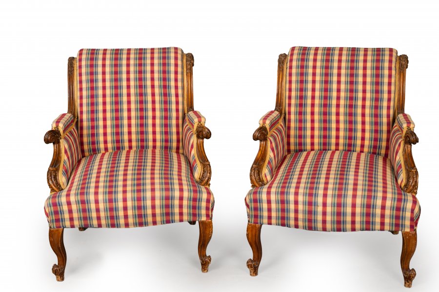 TWO LOUIS XV STYLE ARMCHAIRS