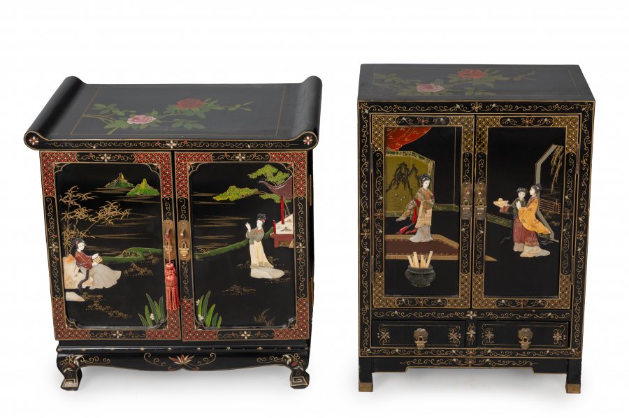 TWO CHINESE BEDSIDE TABLES