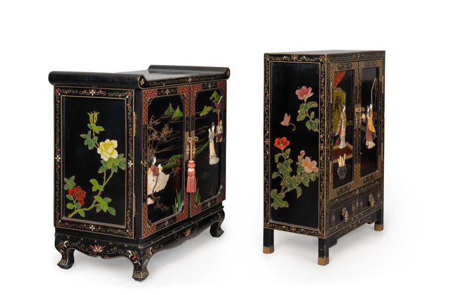 TWO CHINESE BEDSIDE TABLES