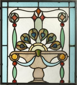 AN ART NOUVEAU STAINED GLASS PANEL