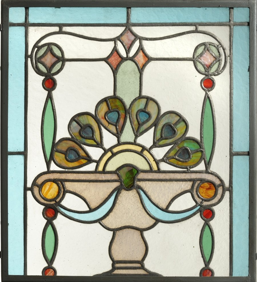 AN ART NOUVEAU STAINED GLASS PANEL