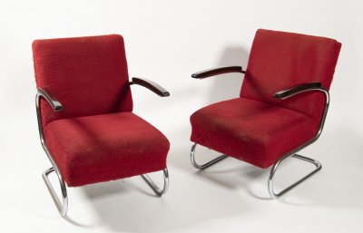 TWO FUNCTIONALIST ARMCHAIRS THONET S 411