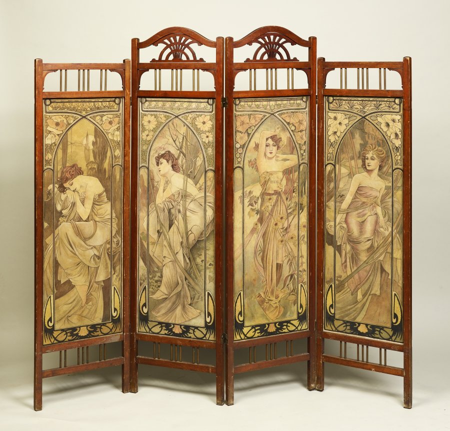 Dressing Screen with the Motif of Mucha's The Times of the Day