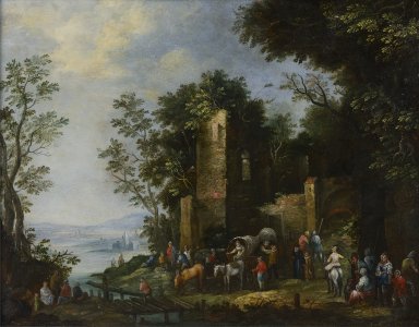 LANDSCAPE WITH THE RUIN OF CASTLE AND STAFFAGE