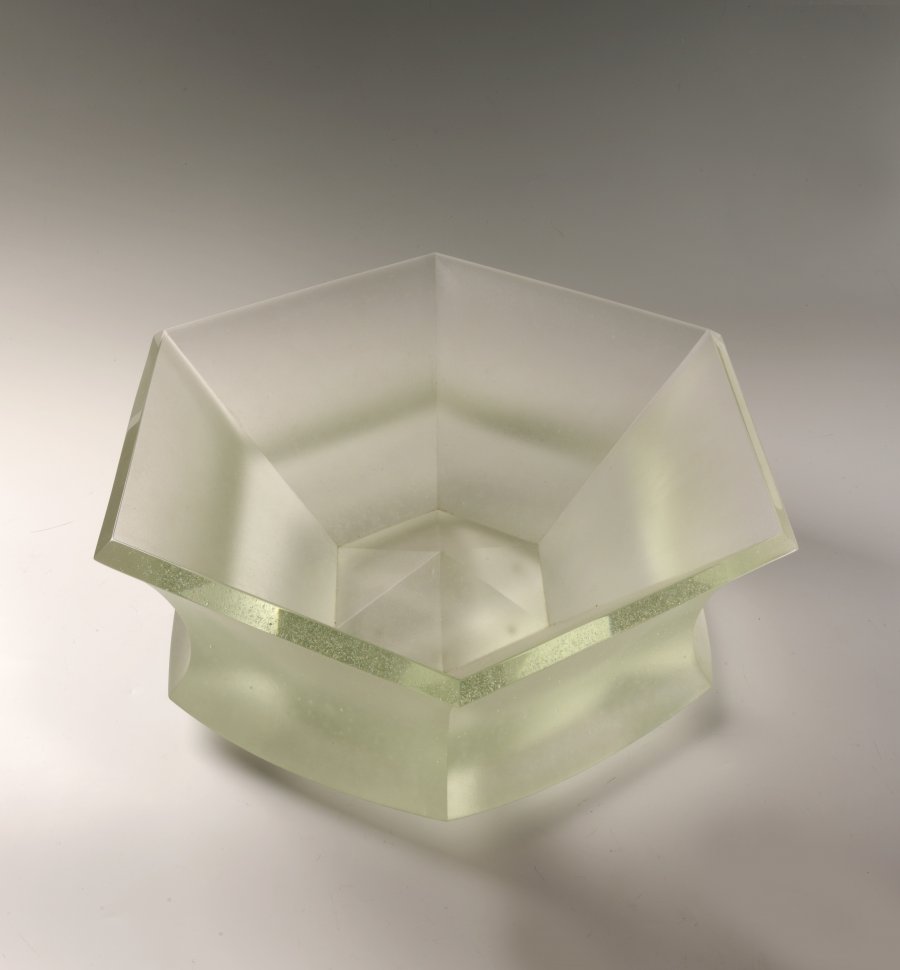 A HEXAGONAL GLASS BOWL