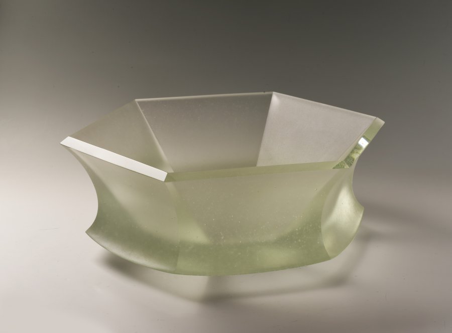 A HEXAGONAL GLASS BOWL