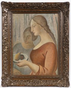 WOMAN WITH A BOWL OF FRUITS