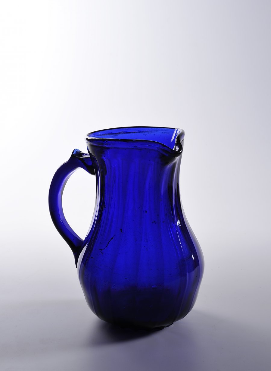 A COBALT GLASS PITCHER 