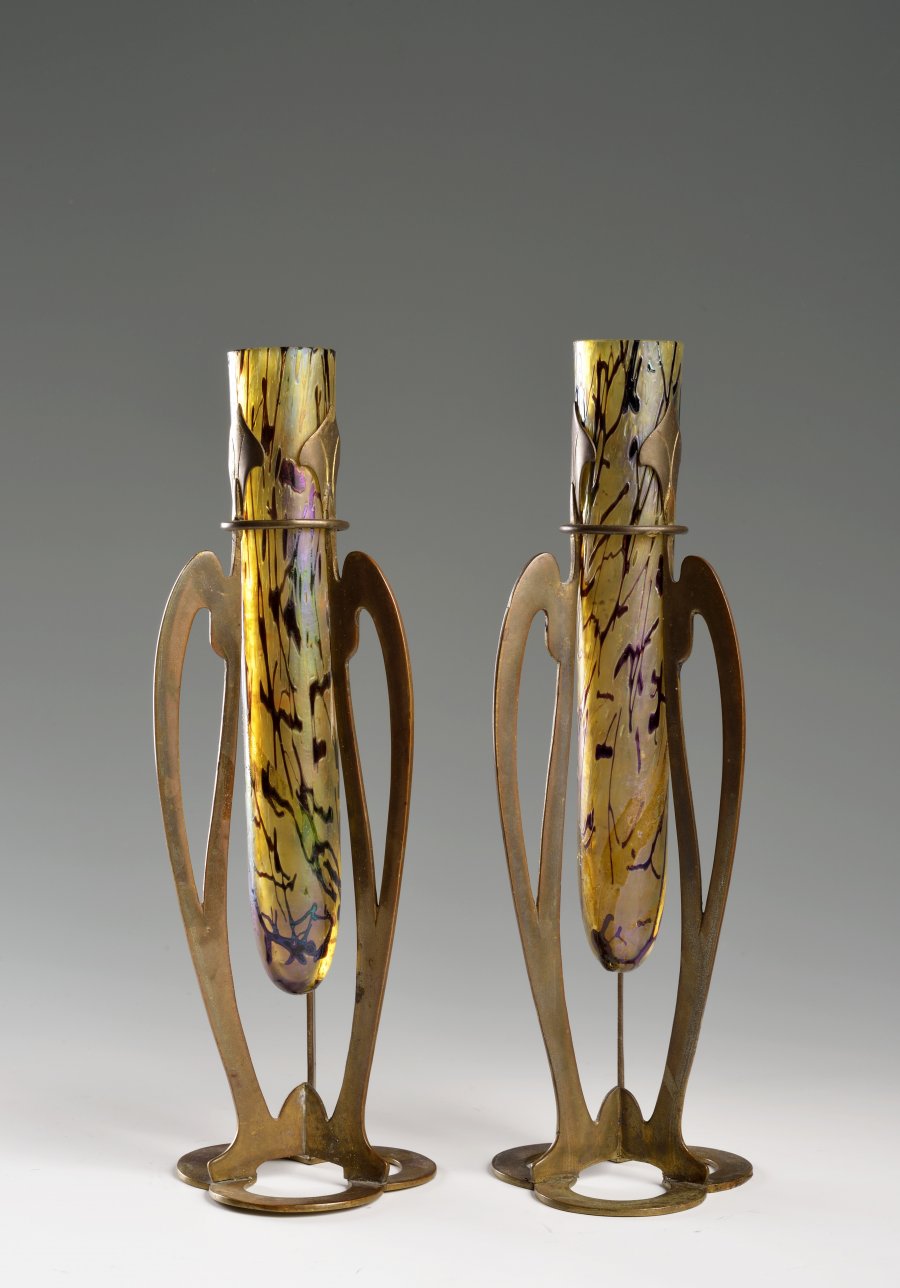 A PAIR OF ART NOUVEAU VASES IN ARMATURES