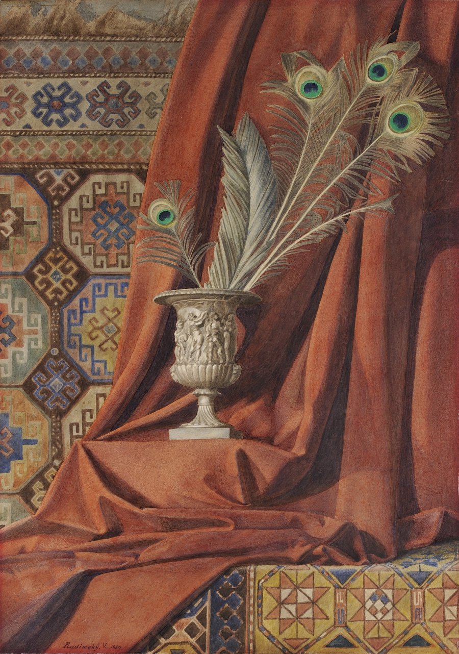 STILL LIFE WITH PEACOCK FEATHERS