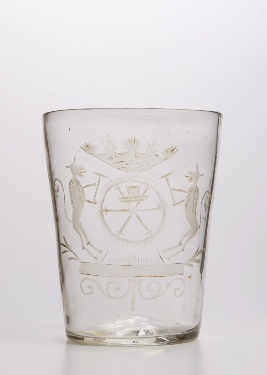 A CLEAR GLASS GUILD GOBLET