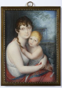 Miniature of a Mother with a Child and Dog