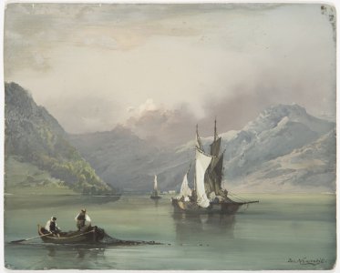 SAILING BOAT ON AN ALPINE LAKE