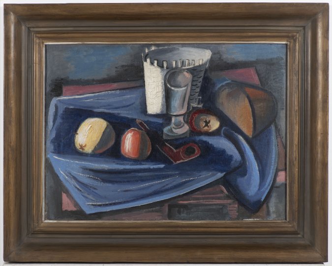STILL LIFE WITH APPLES, BREAD AND PIPE