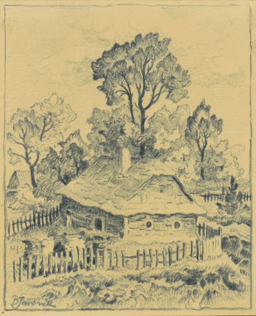 TWO DRAWINGS OF LANDSCAPES WITH HOUSES