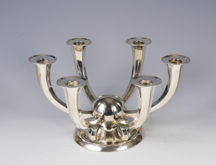 Six-arm silver candelabra, Art Deco style