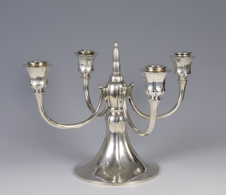 Four-arm silver candelabra